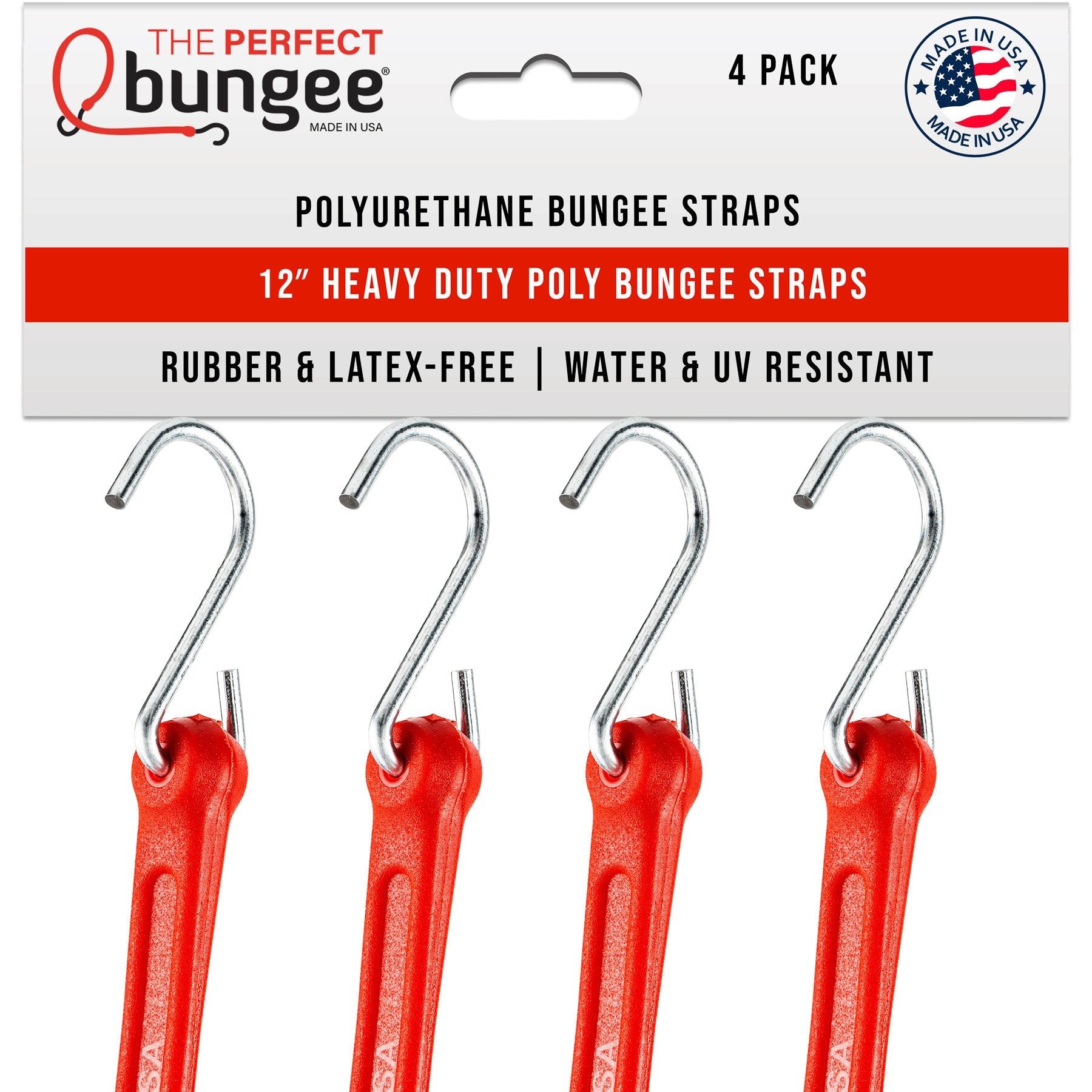 12" Heavy Duty Poly Bungee Strap 4 Pack - The Perfect Bungee & ShockStrap Tie Downs