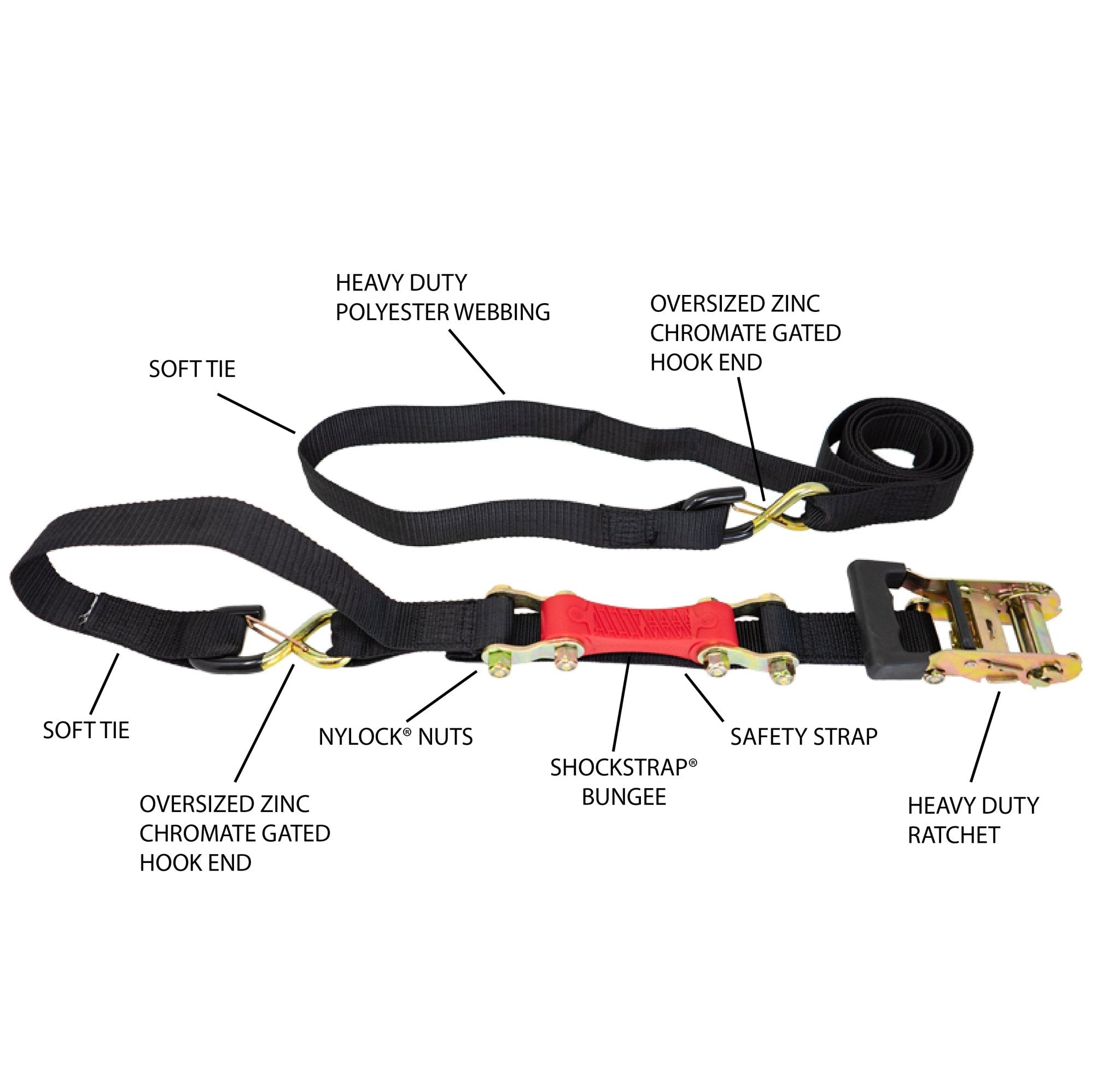 PowerTye 1.5in x 6.5ft Heavy Duty Ratchet Tie-Down Straps with Soft-Tye and  Carabiner Hooks - 1,000 lb Working Load Limit / 3,000 lb Breaking Strength